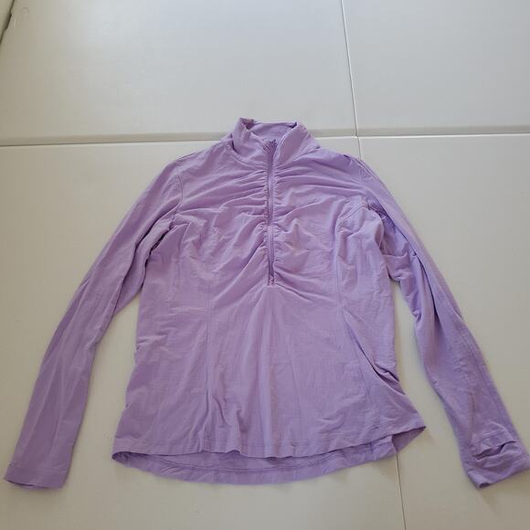 IBKUL Pullover Womens Medium Purple Quarter Zip Mock Neck Ruched Long Sleeve - Picture 1 of 9